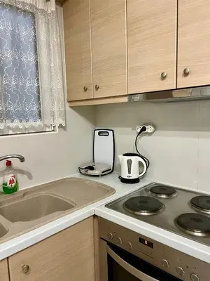 a kitchen with a stove top and a sink at TOMS apartment Acropolis district in Athens