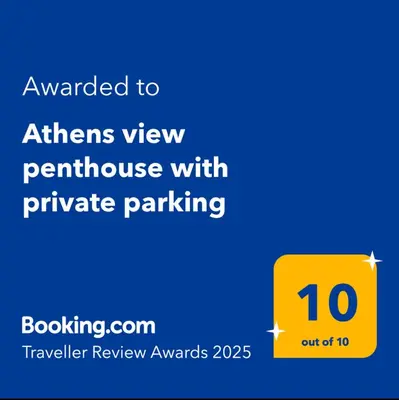 a yellow sign with the number on it at Athens view penthouse with private parking in Athens