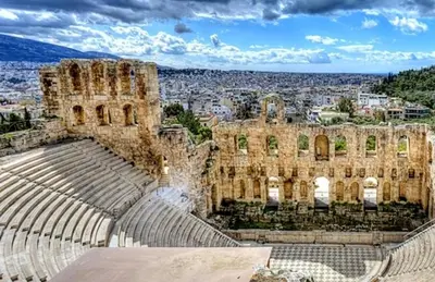 an amphitheater with a view of a city at 2 Bedroom Apartment Athens - Kallimarmaro in Athens