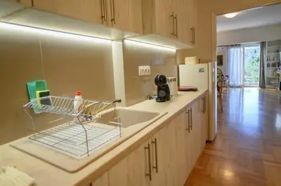 a kitchen with a dish drying rack on the counter at Athenian Artistic Apt Lycabettus View in Athens