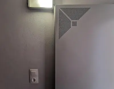 a door with a window and a mirror on it at GardenHouse in Athens