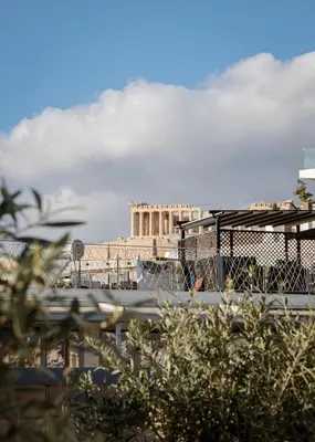 a view of the acropolis of athens from the city at Athens Golden Light Premium Residence in Athens