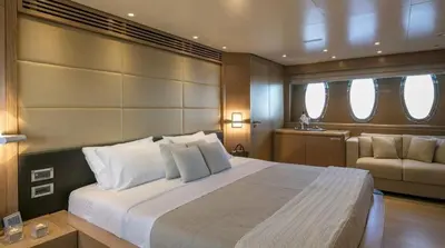 a bedroom with a large bed on a yacht at Luxury Yacht RINI V in Athens