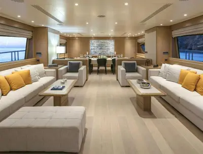 a large living room with couches and a table at Luxury Yacht RINI V in Athens