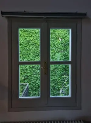 a window with a view of a green plant at Lemon Tree House with garden in Plaka in Athens