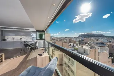 an apartment with a view of a city at Unique Acropolis View Apartment in Athens
