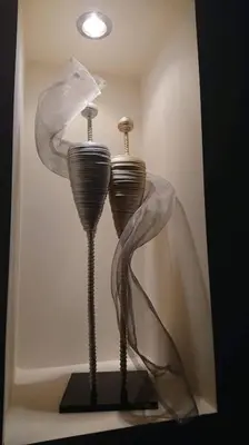 a pair of vases in a display case at Top roof luxury studio near metro! in Athens