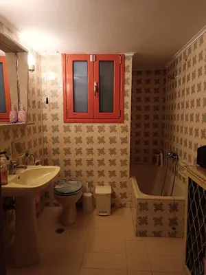 a bathroom with a sink and a toilet and a tub at Eleni's Astrous Home in Athens