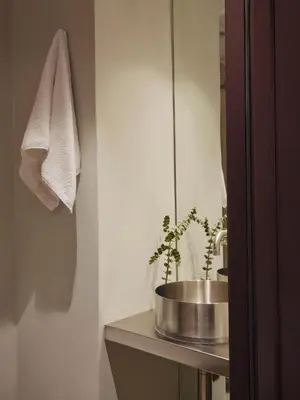 a bathroom with a sink with a plant in it at Presidential Suites, by Athens Stay in Athens