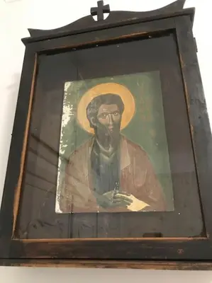 a painting of a man wearing a hat at Penthouse archeol musiem, 3BDR, big balcony, wifi 200 mbps fiber in Athens