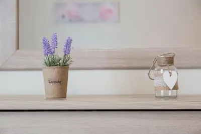 a bottle of water and a vase with purple flowers on a shelf at Sunny & Spacious 2BD apt near Acropolis in Athens