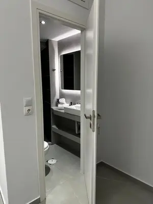 a bathroom with a toilet and a sink at MMs house at Mikrolimano in Piraeus