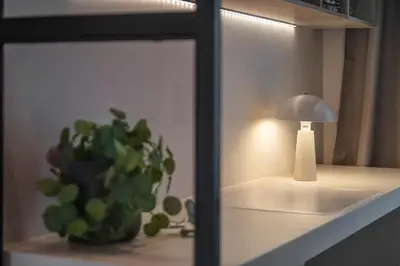 a lamp sitting on a shelf next to a cactus at Lykavittos hill- penthouse in Athens