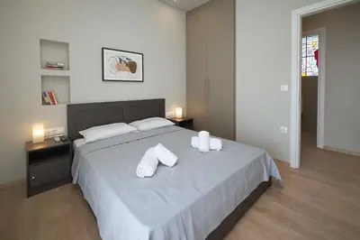 a bedroom with a large bed with two white pillows at Athens city apartment B 100Mbps wifi in Athens