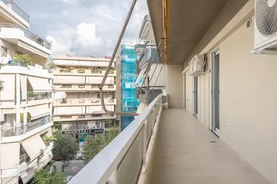 a balcony with a view of a building at Luxury Athens Living 3BR with Balcony in Athens