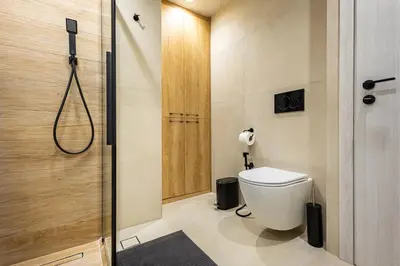 a bathroom with a toilet and a shower at Stylish Central Athens Apartment in Athens