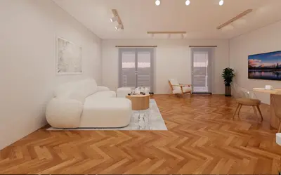 a living room with a white couch and a table at The Acropolis Penthouse in Athens