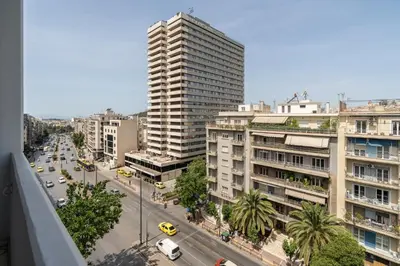 an overhead view of a city street with buildings at Kifisias View Apartment 2 in Athens