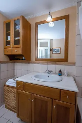 a bathroom with a sink and a mirror at Garden-studio in a mansion-Athens-Chalandri center in Athens