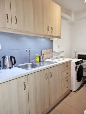a kitchen with a sink and a washing machine at In the Heart of the Center in Athens