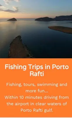 a picture of a body of water with the words fishing trips in portoire at Home4U apt2, just 8Km from airport in Markopoulo