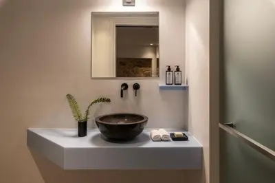 a bathroom with a bowl on a counter with a plant at Asomaton by Oniro in Athens