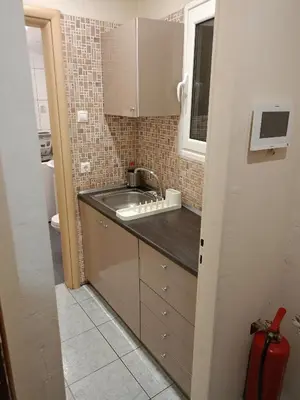 a small kitchen with a sink and a window at Athens Downtown Apartment in Athens
