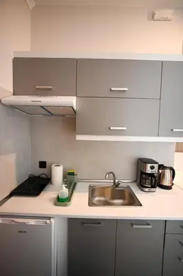 a kitchen with a sink and a counter top at Iris suite Stadiou by Zeussuites in Athens