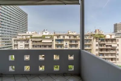 a balcony with a view of a building at Kifisias View Apartment 1 in Athens
