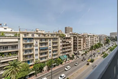 a view of a city street with cars and buildings at Kifisias View Apartment 1 in Athens