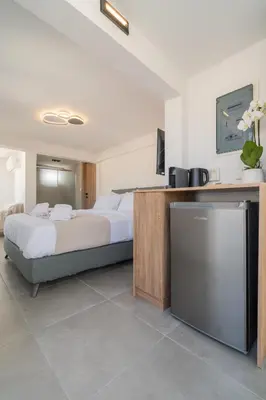 a bedroom with a large bed and a tv at The Minion Elegant Suite - Acropolis View in Athens