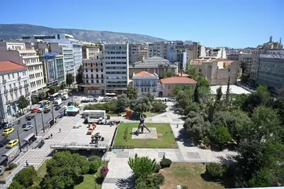 an aerial view of a city with a park at Aura Suite Stadiou by Zeus Suites in Athens