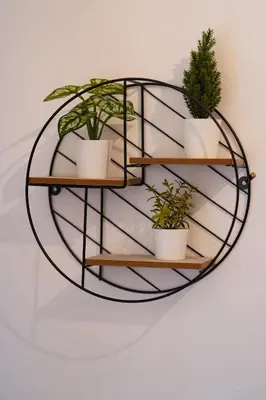 a metal ring shelf with potted plants on a wall at Near Acropolis, Koukaki Retreat in Athens