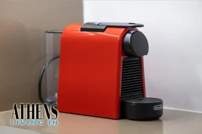 a red appliance sitting on top of a counter at Classic Studio A2 - 2ppl in Athens