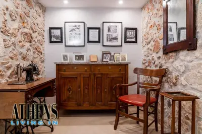 a room with a wooden desk and a chair at Classic Studio A2 - 2ppl in Athens