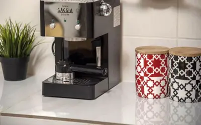 a coffee maker sitting on top of a counter at Spacious and bright apt in Eksarchia in Athens
