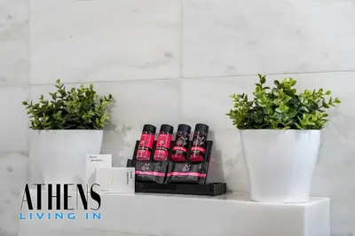 a shelf with two potted plants on it at Classic Residence A1 apt - 3ppl in Athens