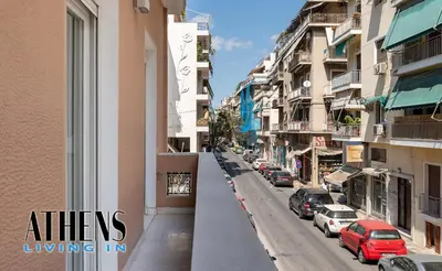 a city street with cars parked on the side of the road at Classic Studio B1 - 3ppl in Athens