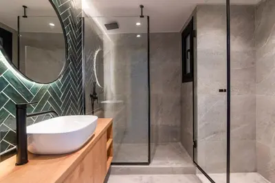 a bathroom with a sink and a shower at Katia's Central 3Bdr 3Bthr Aprt in Athens