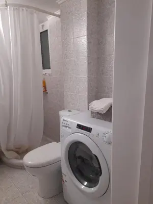 a bathroom with a washing machine and a toilet at Alex house Athens in Athens