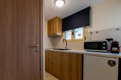 a small kitchen with a microwave and a sink at Elegant Flats in Historic Centre in Athens
