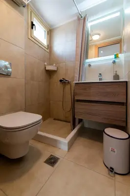 a bathroom with a toilet and a sink and a shower at Elegant Flats in Historic Centre in Athens