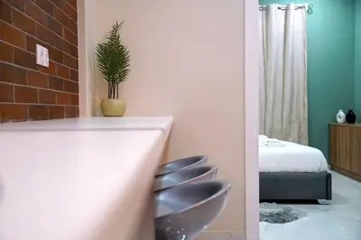 a room with a potted plant sitting on top of a counter at Aegean Modern Escape VIPGreece in Piraeus