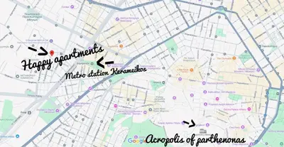 a map of the city of paris with arrows at Happy apartments 0 in Athens