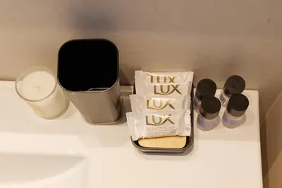 a group of makeup brushes sitting on a counter at Luxurious Athens Residence in Athens