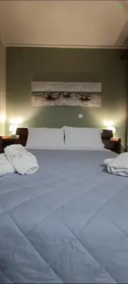 a bedroom with a large bed with two white pillows at Spiros cozy place in Saronida