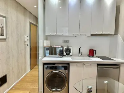 a kitchen with a washer and dryer on a counter at Demetra-Luxenia Suites Athens in Athens