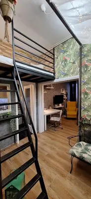 an office with a loft bed in a room at Easily accessible secure Ground floor with breakfast items in Athens