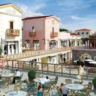a rendering of a patio with people sitting at tables at Vacation Villa 5 bedrooms in Paianía