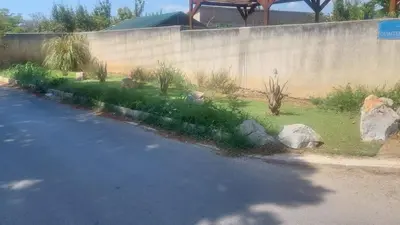 a road with rocks and plants next to a wall at Vacation Villa 5 bedrooms in Paianía